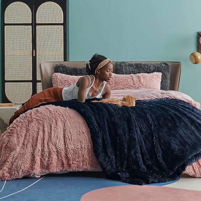 Bedsure GentleSoft Fluffy Navy Blue King Size Blanket for Bed, Thick Soft Sherpa Faux Fur Fleece Bedding Fuzzy Plush Winter Warm Heavy Large King Blanket, Cozy Blue Gifts for Men Women, 108x90-Ruum Studio Home