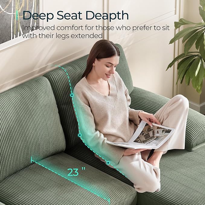 LINSY HOME Sectional Couch, 111'' W Corduroy U Shaped Sofa with Sleepable Armrests, 4 Seat Couch with Double Chaises, Deep Seat Sofa for Living Room, Army Green-Ruum Studio Home