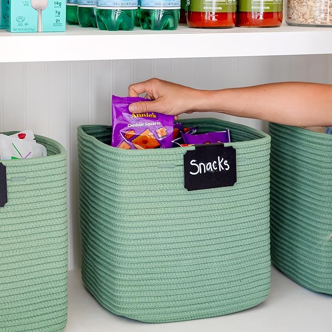 NaturalCozy Storage Cubes 11 Inch Cotton Rope Woven Baskets for Organizing, 3-Pack | Cube Storage Bin | Square Storage Baskets for Shelves Organizer, Classroom, Kids Toy Bins, Closet, Baby Nursery-Ruum Studio Home