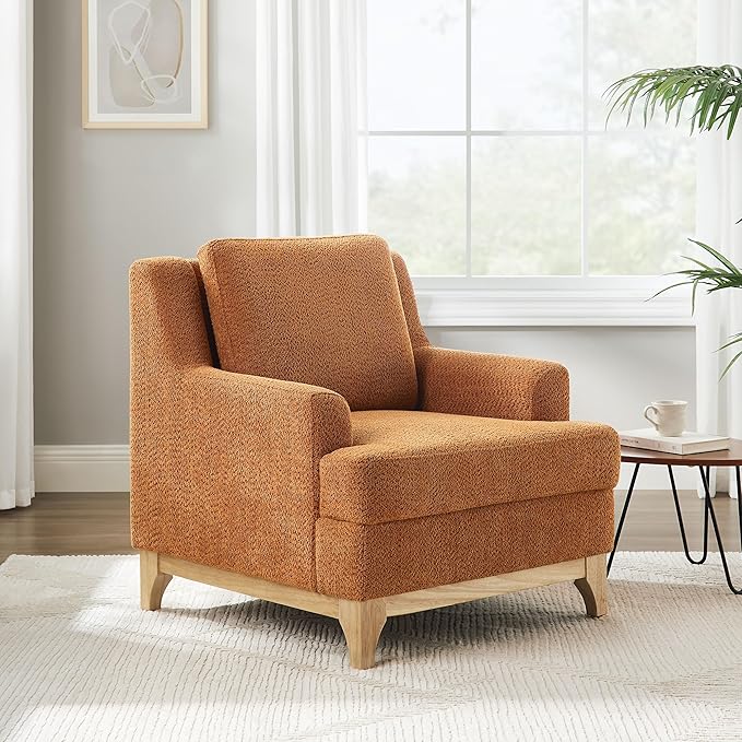 Oversized Accent Chair, Modern Boucle Armchair with Wood Legs, Modern Reading Chair with Thick Cushion, Comfy Chairs for Living Rooms, Bedrooms, Reading nooks and Apartments-Ruum Studio Home