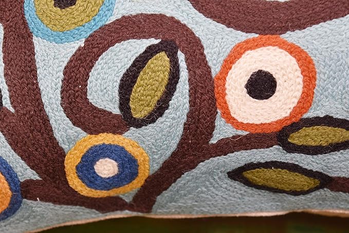 Lumbar Klimt Pillow Cover | Green Birds | Tree of Life | Modern Floral | Outdoor Pillows | Mid Century Chair Cushion | Handmade Wool Size 14x20-Ruum Studio Home
