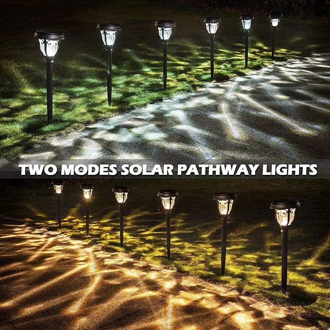 LeiDrail Solar Lights Outdoor Pathway, 6 Pack LED Glass Metal Solar Garden Lights with 2 Modes, Garden Decor for Yard Patio Landscape Walkway-Ruum Studio Home
