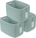 Cotton Rope storage Basket Bins Woven Basket for Organizing Shelves Rectangle Decorative Baskets For storage Clothes Toys Books Towels Square Wicker Nursery basket organizer 3 pack Green-Ruum Studio Home