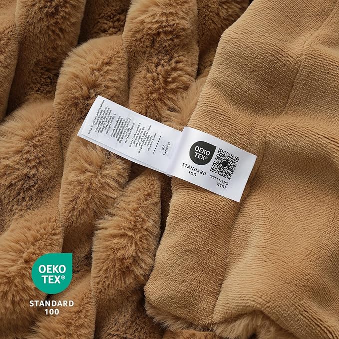 Cozy Bliss Faux Fur Throw Blanket for Couch, Cozy Warm Plush Striped Blanket for Sofa Bedroom Living Room, 60 * 80 Inches Toasty Brown-Ruum Studio Home
