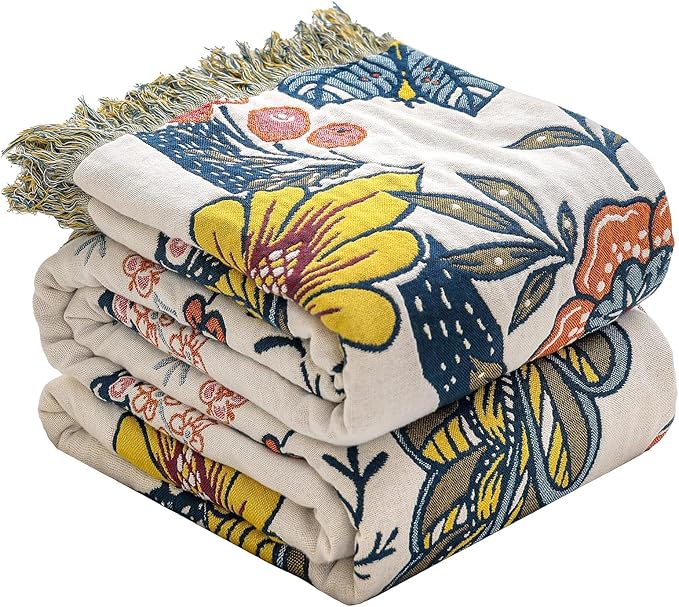 Boho Cotton Throw Blanket - Ultra-Soft Rustic Quilt for Bed, Home Decor & Travel - Large 60"x80" Muslin Blanket - All-Season Lightweight Bedspread & Throw for Women & Moms-Ruum Studio Home
