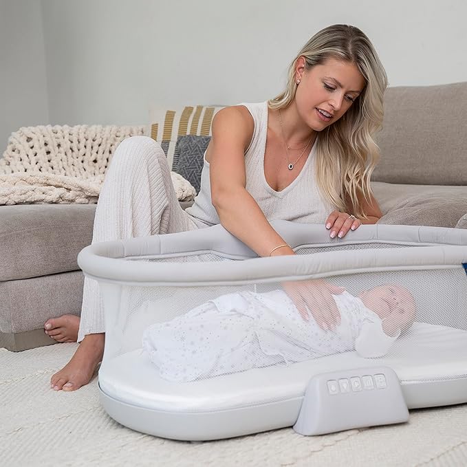 HALO BassiNest Soothing Swivel Sleeper 3.0S – Over-Bed Baby Bassinet with 360 Rotation, Adjustable Height, Breathable Mesh, Calm Sounds & Vibrations, Safe Close Sleeping, Lowering Wall for Easy Access-Ruum Studio Home