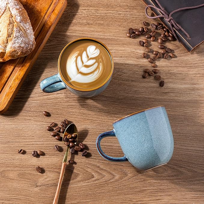 AmorArc 12oz Coffee Mugs, Ceramic Coffee Mugs set of 6 for Man, Woman, Dad, Mom, Modern Coffee Mugs with handle for Latte/Cappuccino/Milk/Cocoa. Dishwasher&Microwave Safe, Ocean Blue-Ruum Studio Home