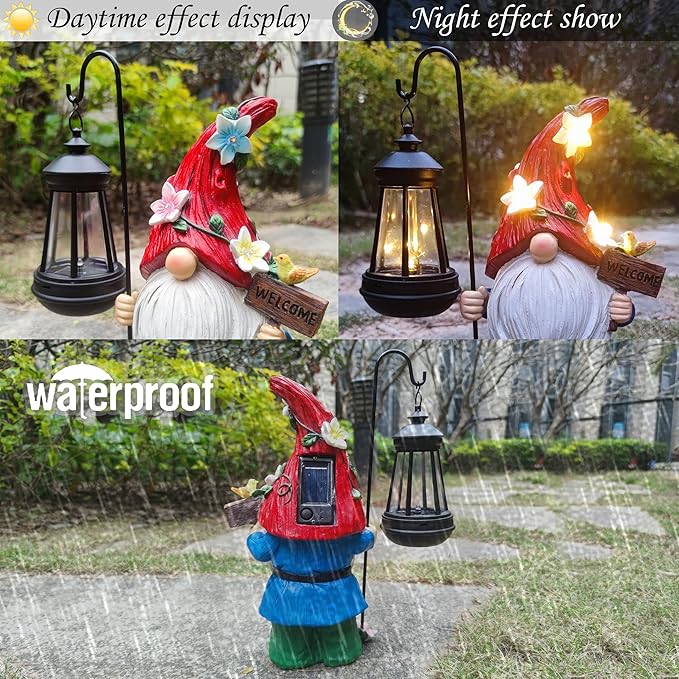 Solar Gnome Garden Statues Outdoor Décor with Lantern- Gnome Figurines Solar LED Light Lawn Ornaments - Yard Decorations for Patio, Balcony, Backyard -Unique House Warming Gifts for Mom-Ruum Studio Home