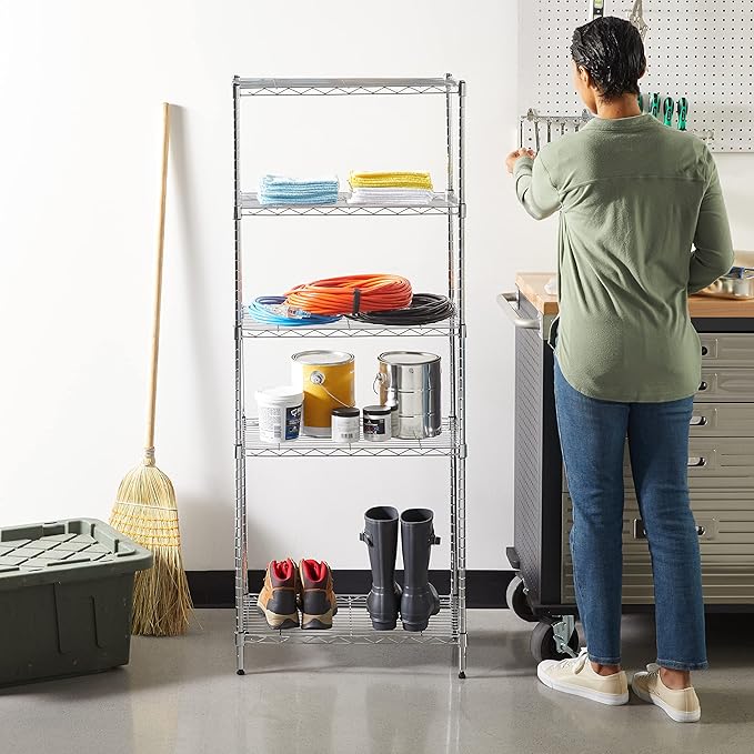 Amazon Basics 5-Shelf Adjustable, Storage Shelving Unit, (200 Pound Loading Capacity per Shelf), Steel Organizer Wire Rack, 23.2 x 13.4 x 60 inches (LxWxH), Chrome-Ruum Studio Home
