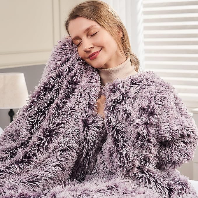 GONAAP Fuzzy Faux Fur Throw Blanket Queen Size Frosty Purple Super Soft Cozy Plush Fuzzy Shaggy Blanket for Couch Sofa Bed (Frosty Purple, Queen(90"x90"))-Ruum Studio Home