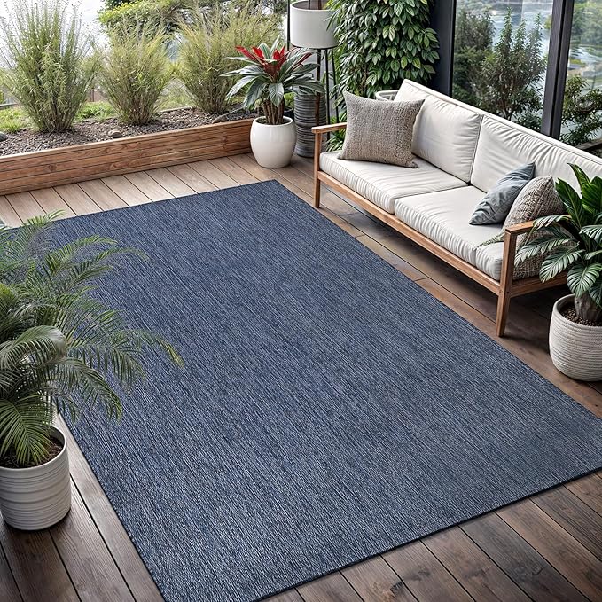 Washable Indoor Outdoor Rug 5x7 Weather Resistant Area Rugs Modern Solid for Porch Deck Balcony Backyard Patio Outside Carpet (5 X 7 Azure Blue)-Ruum Studio Home