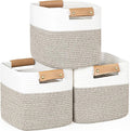 danpinera 11 Inch Storage Baskets, Woven Baskets for Organizing, 3 Pack Storage Cubes for Shelves, Closet, Nursery with Removable Leather Handles, White & Mixed Brown-Ruum Studio Home