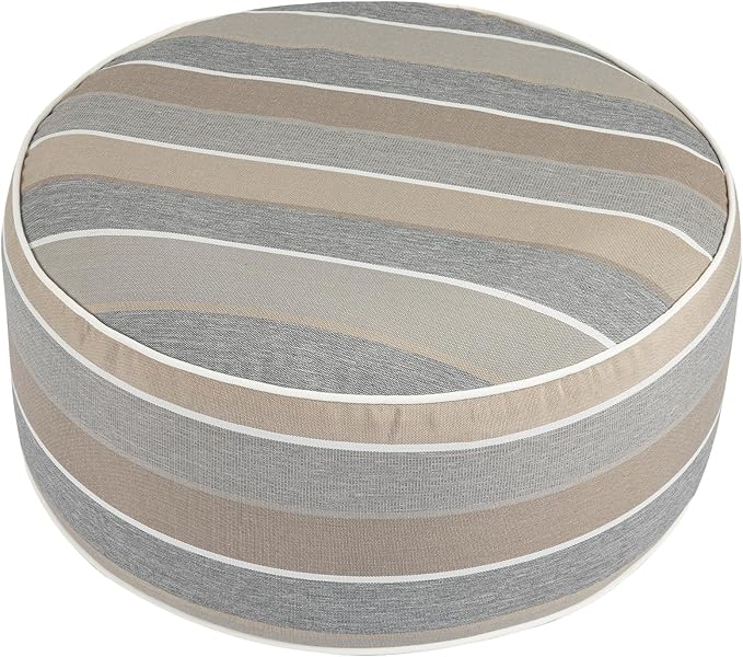 FUNHOME Inflatable Outdoor Ottoman with Air Pump,20"x9" Portable Patio Pouf,Water Resistant,Fade-Resistant,Round Blow Up Footrest Stools for Home Garden Camping Travel(Gray Stripe)-Ruum Studio Home