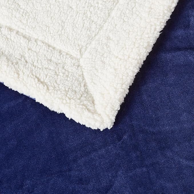 Amazon Basics Reversible Sherpa Throw Blanket, Navy, 50"x60"-Ruum Studio Home