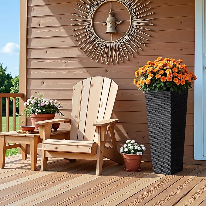 Devoko Resin Tall Planters for Outdoor Plants Set of 2, Large Taper Outdoor Planter Pots with 4 Drainage Holes, Flower Pots Modern Decor for Porch, Patio, Backyard, Home Garden (Black, 32")-Ruum Studio Home