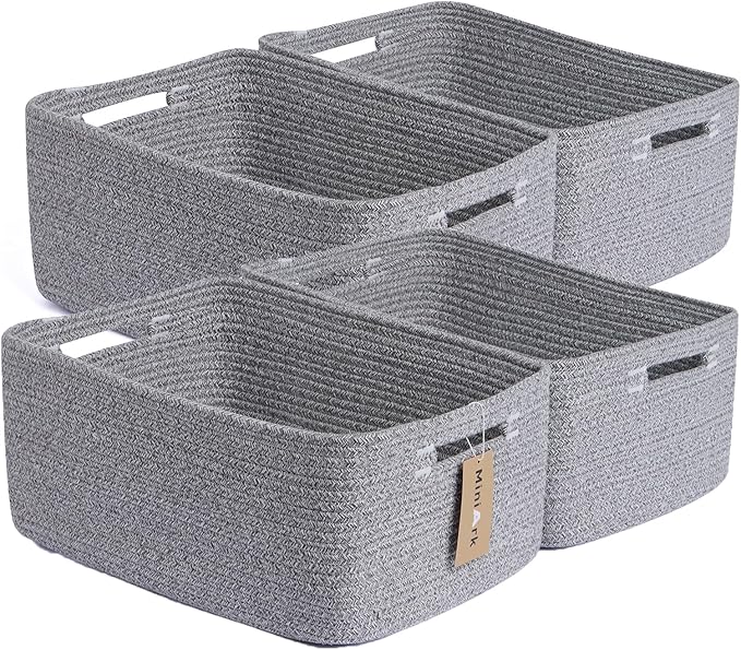 Large Storage Baskets for Organizing, Closet Shelf Baskets for Clothes Blanket Towels, Baby Nursery, Toy Bins Box, Woven Rope Baskets, 17 x 13 x 7.5”, 4 Packs Mixed Grey-Ruum Studio Home