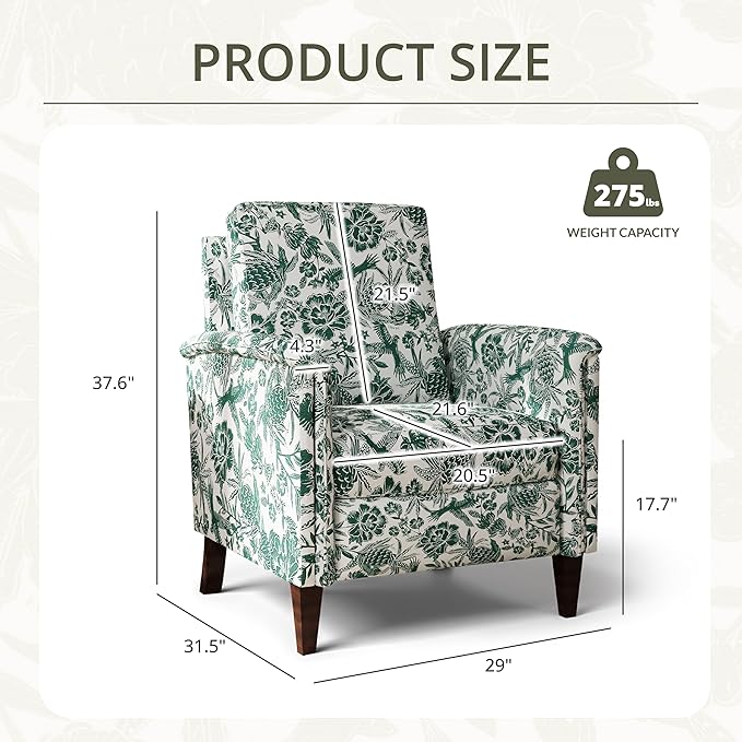 Floral Accent Chair, High Back Upholstered Armchair with Solid Wooden Legs, Padded Armrest and Removable Comfortable Cushioned Seat Single Sofa for Living Room, Bedroom, Green-Ruum Studio Home