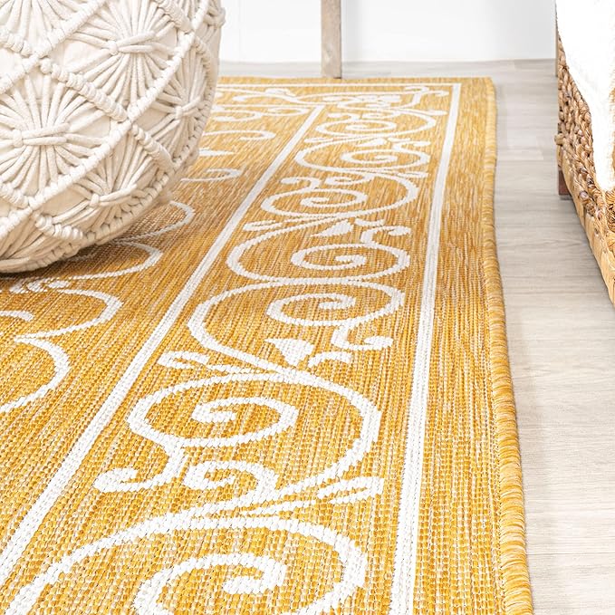 JONATHAN Y Vintage Filigree Indoor Outdoor Runner Rug 2X10 Yellow/Cream, Charleston Textured Weave for Backyard, Patio, Porch, Easy-Cleaning, High Traffic, Pet-Friendly, Non-Shedding (SMB106L-210)-Ruum Studio Home