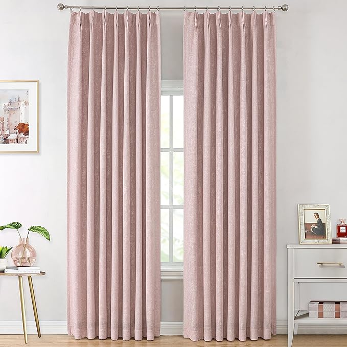 Vision Home Pink Pinch Pleated Total Blackout Curtains Room Darkening Window Panels 95 inch for Girls Bedroom Living Room Thermal Insulated Pinch Pleat Pink Drapes with Hooks Back Tab 40" Wx95 Lx2-Ruum Studio Home