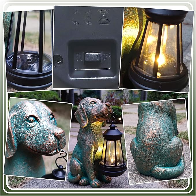 Dog Garden Statue Outdoor Décor with Solar Lights Lantern,Dog Solar Light Figurines Outside Decorations for Yard，Lawn ,Patio, Balcony, Unique Housewarming Gifts-Ruum Studio Home