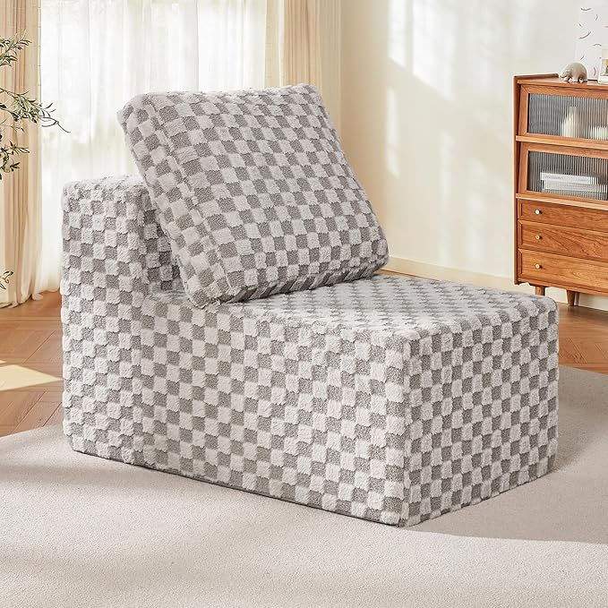 Single Sofa 1 Seat Couch with Deep Seat Memory Foam Cloud Chair with Pillows Large Sofa with L Shape for Living Room Bedroom (Plush Grey, Single)-Ruum Studio Home