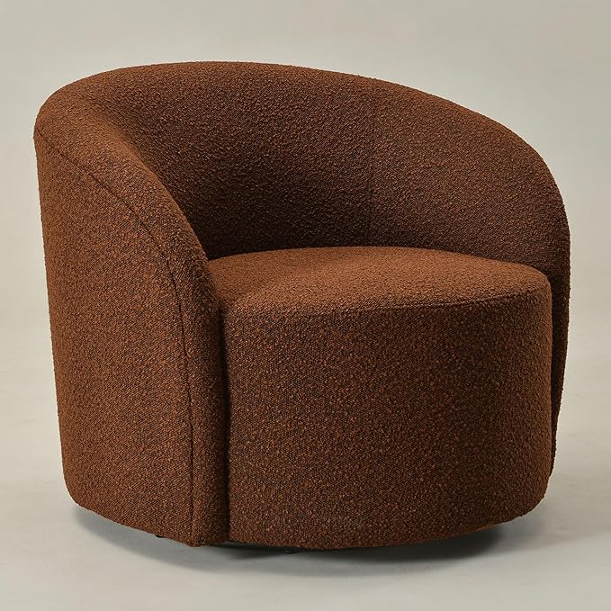 KINWELL Sherpa Swivel Barrel Chair & Round Ball Pillow Set - 34" Wide Modern Boucle Accent Chair with 9” Matching Nordic Decorative Throw Pillow for Living Room and Bedroom(Brown)-Ruum Studio Home