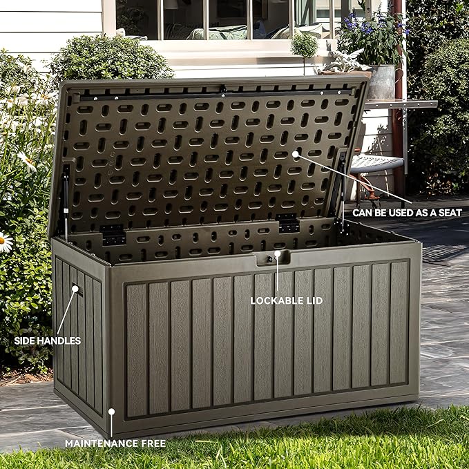 YITAHOME 90 Gallon Double-Wall Deck Box with Side Handles, Outdoor Large Storage for Patio Furniture Cushions, Garden Pool Accessories, Water Resistant & Lockable-Ruum Studio Home