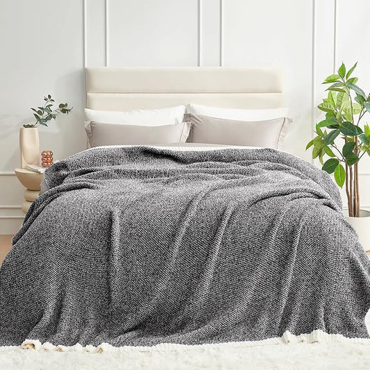 Snuggle Sac Queen Size Bedding Blanket Black, Super Soft Warm Cozy Bed Blankets Oversized Fuzzy Plush Blankets for Bed, Bedroom, Heather Black, 90x90 inches-Ruum Studio Home