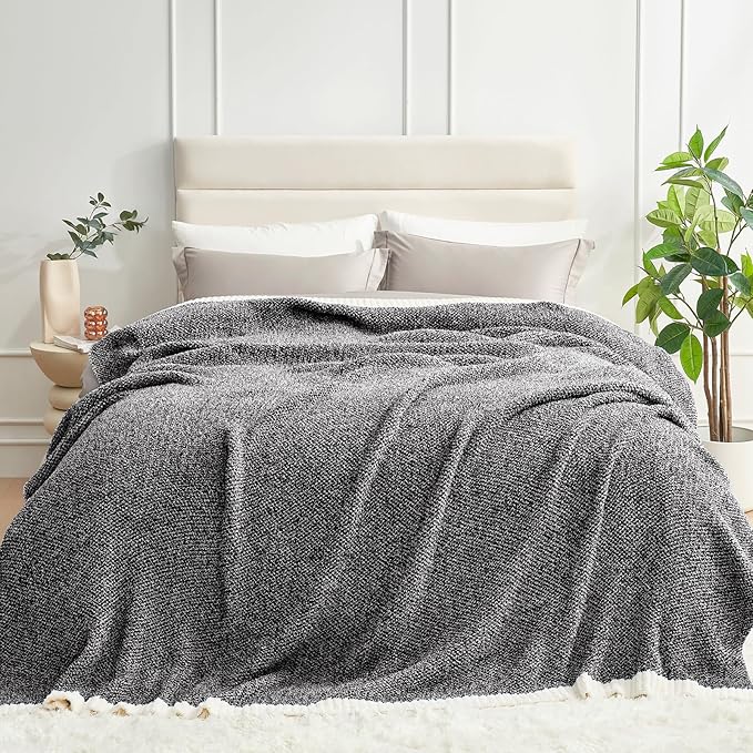 Snuggle Sac Heather Black Bedding Blankets Twin Size, Reversible Super Soft Large Cozy Blankets for Bed, Warm Cozy Knit Fuzzy Blankets for Sofa, Living Room, Heather Black, 60x80 inches-Ruum Studio Home