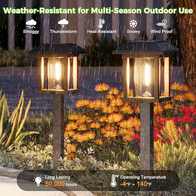 XMCOSY+ Solar Pathway Lights Outdoor Waterproof IP65 - Dual-Tone 25 LM LED Solar Garden Lights for Yard, Glass Outdoor Lighting for Garden Patio Yard Landscape Walkway Driveway Lawn Decor (Warm White)-Ruum Studio Home