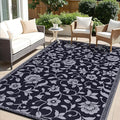 OLANLY Waterproof Outdoor Rug 9x12 ft, Outdoor Plastic Straw Rug with Flower Pattern, Reversible RV Mat for Patio, Camping, Balcony, Deck, Backyard, Black & Grey-Ruum Studio Home