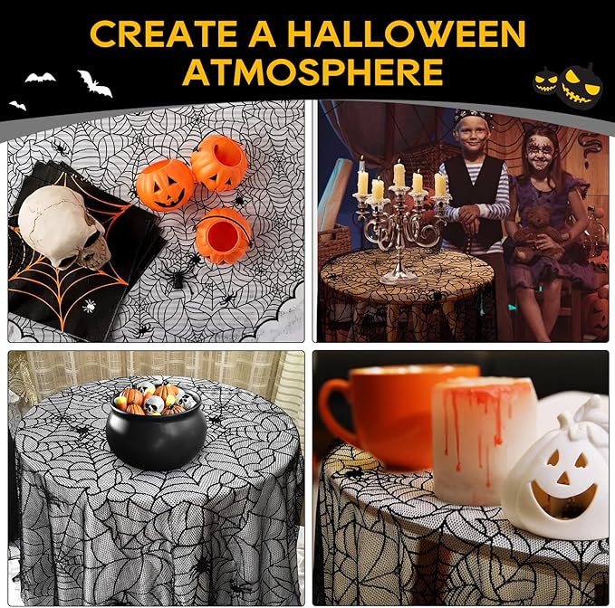 eZAKKA Round Halloween Tablecloth, 70 Inch Spider Webs Tablecloths Black Tablecloth Lace Fabric Table Cloths Spooky Table Cover for Parties Gothic Halloween Home Decorations-Ruum Studio Home