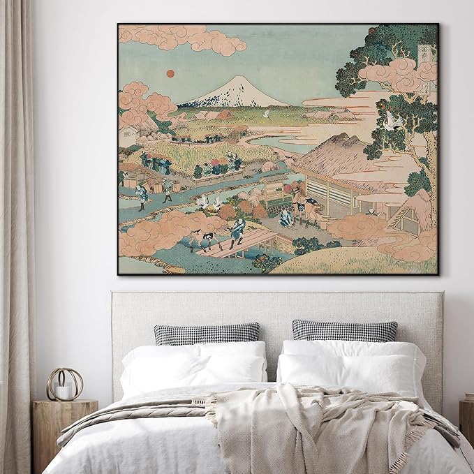 SIGNWIN 46"x60" Extra Large Framed Wall Art Japanese Ukiyo-e Landscape, Timeless Mt. Fuji Scene for Zen-Inspired or Asian-Style Interiors for Home Living Room Bedroom Decor (Frame Assembly Required)-Ruum Studio Home