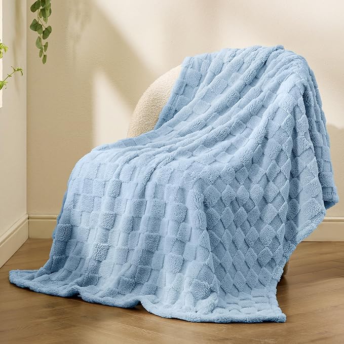Bedsure GentleSoft Light Blue Throw Blanket for Couch - Checkered Fleece Blankets Gifts for Women Men Girls, Cute Soft Cozy Throw for Bedroom Home Decor Gifts, 50x60 Inches-Ruum Studio Home