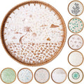 Round Rattan Tray with Mother of Pearl Inlay & Wooden Base - Decorative Wicker Serving Tray for Coffee/Bread/Fruits, Food Storage & Display - Multipurpose Home Decor (L,Island)-Ruum Studio Home