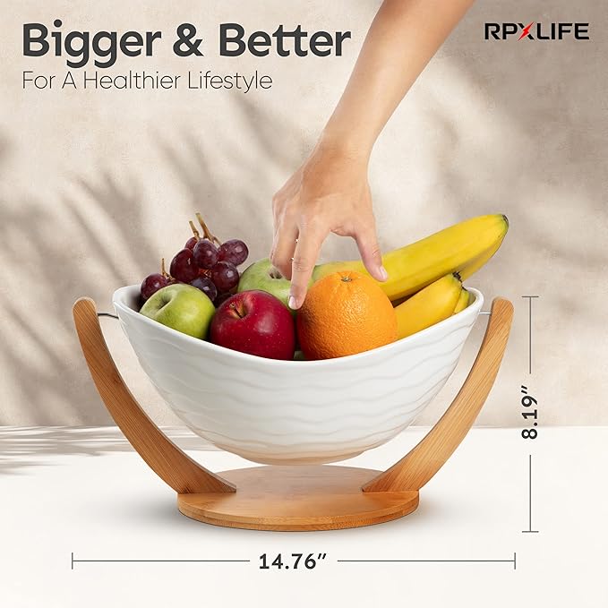 Ceramic Fruit Bowl for Kitchen Counter - 13" Modern Fruit Holder - Large Fruit Basket for Island - Large Decorative Bowl for Home Decor - Pedestal Bowl - Entryway Bowl for Keys - Extra Large-Ruum Studio Home