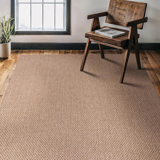CAMILSON Easy Jute Rug 4x6, Indoor Outdoor Natural Color Farmhouse Area Rugs for Living Room Patio and Kitchen Rug, Solid Boho Woven Design, Easy-Cleaning, Washable Outside Carpet Alfombras (4 x 6)-Ruum Studio Home