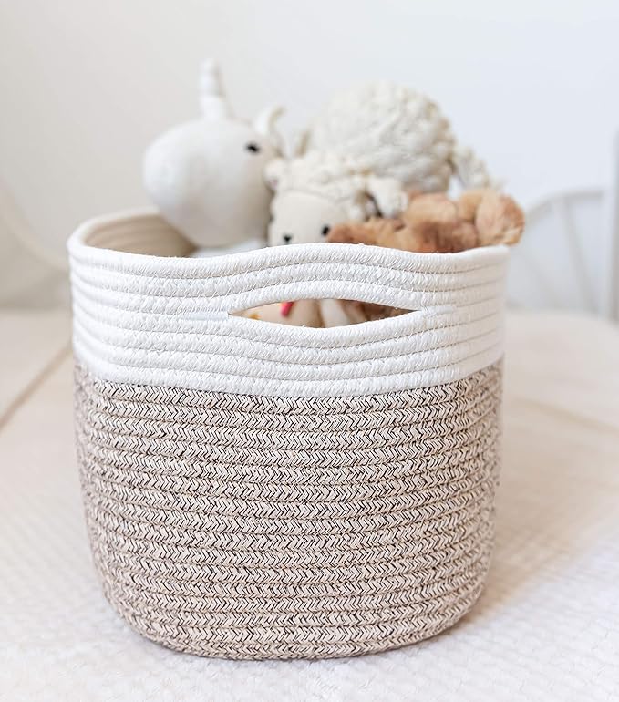 OrganiHaus Woven Storage Baskets for Organizing, Cotton Rope Organizer Bins for Shelves, Closet & Nursery, Dog Toy Basket, Decorative Bins for Toys, Towels & Books - 15x10x9, Brown-Ruum Studio Home