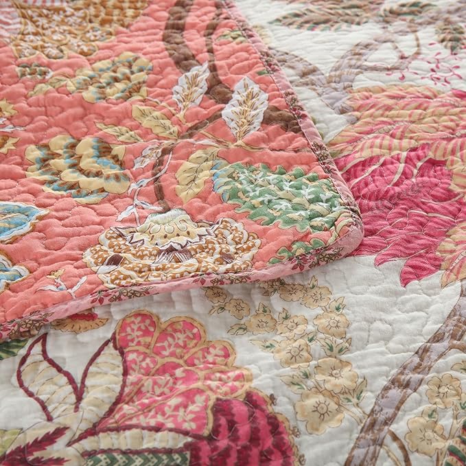 NEWLAKE Cotton Patchwork Bedspread, 3-Piece Bedding Quilt Set with Real Stitched Embroidery, Reversible Matelasse Bed Coverlet Set,Bohemian Floral, Queen Size-Ruum Studio Home