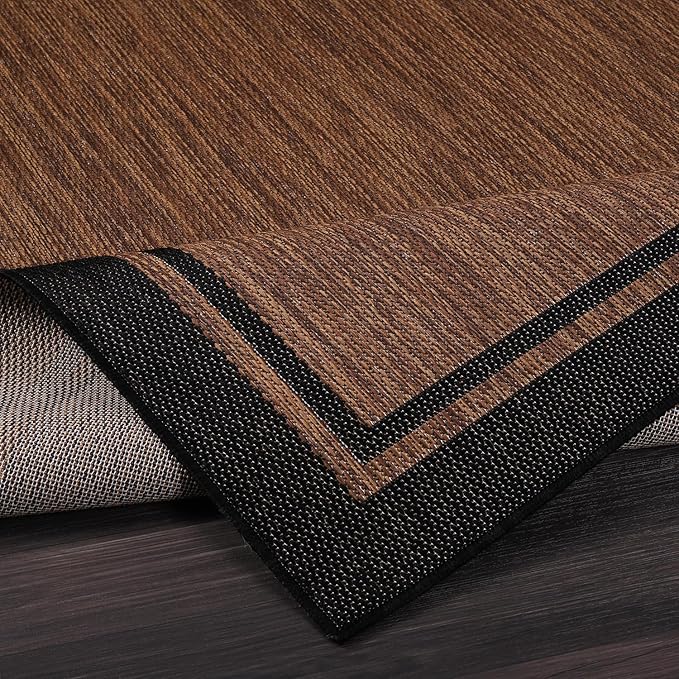 CAMILSON Indoor Outdoor Rug, 5x7 Bordered Nut Brown Black Modern Area Rugs for Indoor and Outdoor Patios, Kitchen and Hallway Mats, Washable Porch Deck Outside Carpet (Bordered Nut Brown Black, 5 x 7)-Ruum Studio Home