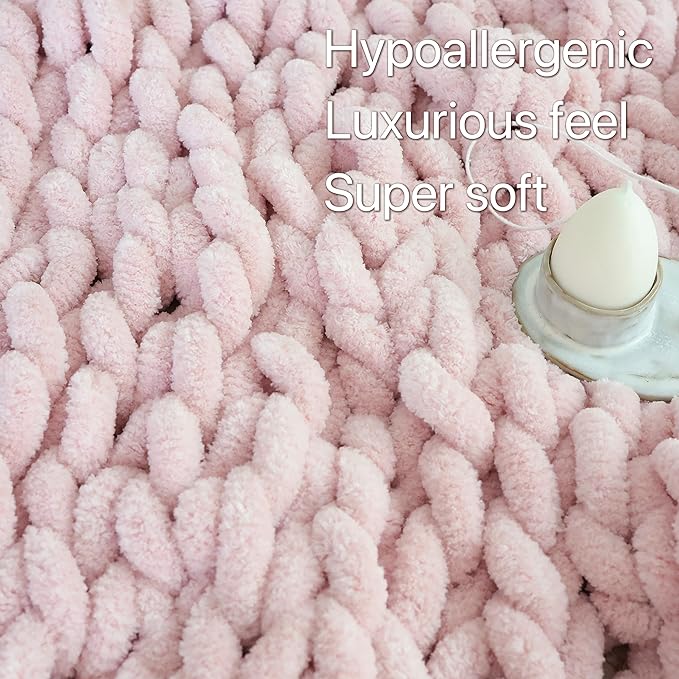 Maetoow Chenille Chunky Knit Blanket Throw （60×80 Inch）, Handmade Warm & Cozy Blanket Couch, Bed, Home Decor, Soft Breathable Fleece Banket, Christmas Thick and Giant Yarn Throws, Light Pink-Ruum Studio Home