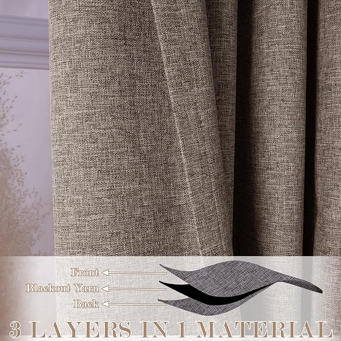 120" Wx108 L Linen Room Divider Drapes for Doorway/Glass Window/Sliding Door/Patio, Extra Wide Pinch Pleated Full Blackout Curtains for Girls Boys Teen Kids Room, 1 Panel, Light Brown-Ruum Studio Home