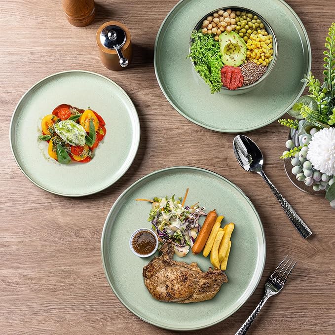 GBHOME Ceramic Dinnerware Sets for 6, 18 Pieces Stoneware Plates and Bowls Sets, Scratch Resistant Dishes, Dishwasher & Microwave Safe-Pastel Green-Ruum Studio Home