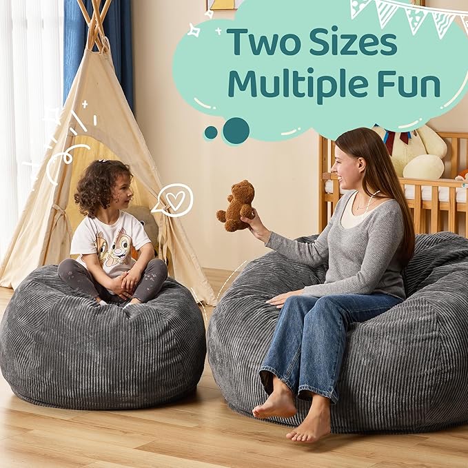 Bean Bag Chairs Teardrop Bean Bag Chair Beanbag Chair with Memory Foam Filled Machine Washable Cover for Living Room, Bedroom (Small,Grey)-Ruum Studio Home