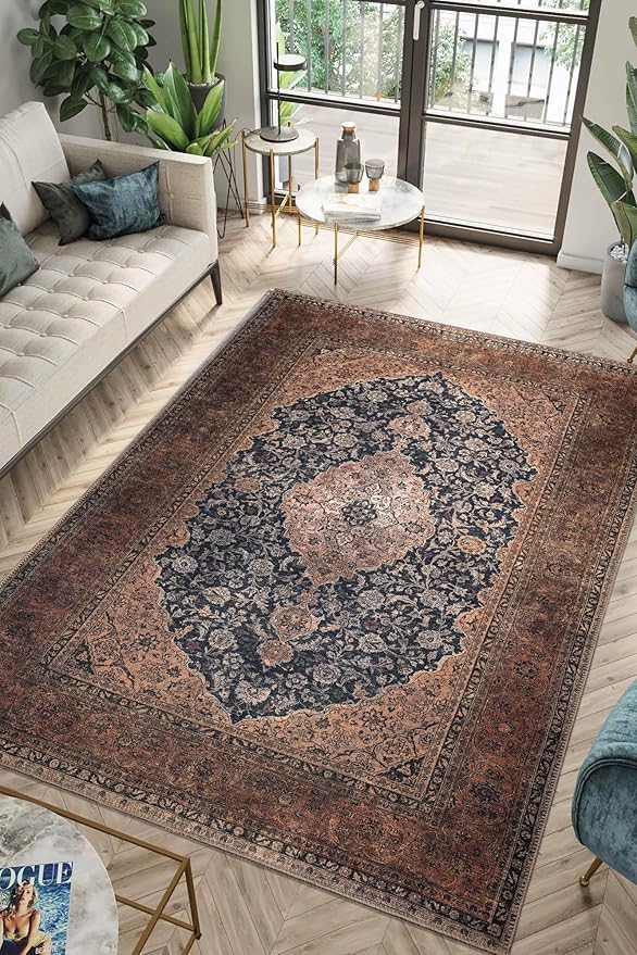 Keen Home Design 8x10 Rug - Machine Washable Area Rug with Non-Slip Backing, Ideal for Living Room, Dining Room, Bedroom - Vintage, Easy Clean, Durable, Low Pile Rug - (8' x 10')-Ruum Studio Home