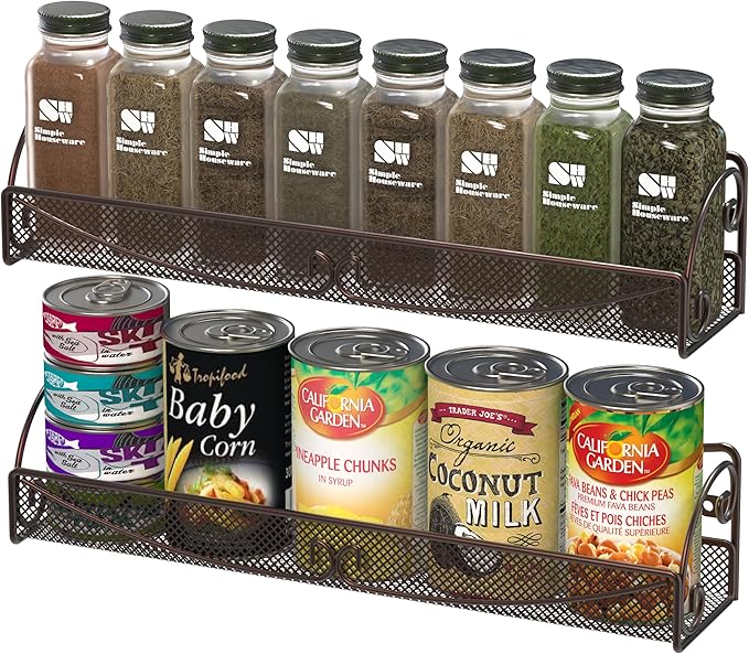 Deco Brothers Wall Mounted Single Tier Mesh Hanging Spice Rack, Set of 2, Bronze-Ruum Studio Home