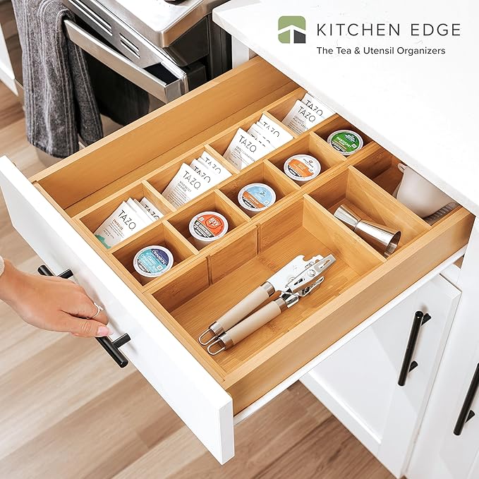 Premium Utensils and Tea Bag Drawer Organizers – 14-Compartment Design with Removable Dividers, Non-Slip Feet, 100% Sustainable Bamboo, 2 Pack-Ruum Studio Home