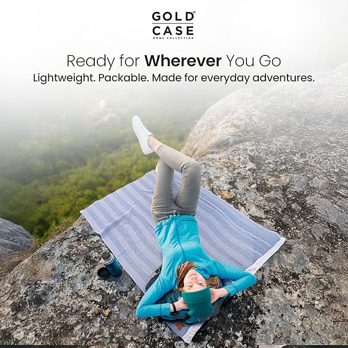 Gold Case Throw Blanket for Bed – 100% Recycled Turkish Cotton Bed Blanket – Decorative Throw Cotton Blankets for Living Room & Bedroom – Woven Twin Blankets - 71x90 - Navy Blue-Ruum Studio Home