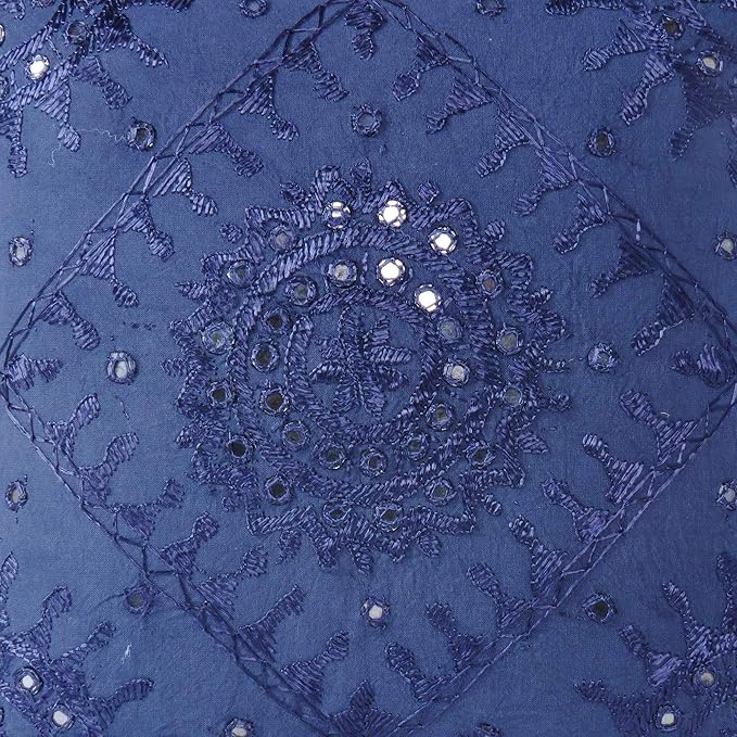 Eyes of India Embroidered Decorative Boho Throw Pillow Cover with Mirrors, Handmade Bohemian Accent Cushion Case for Sofa Couch Bedroom Living Room (Blue, 16" x 16")-Ruum Studio Home