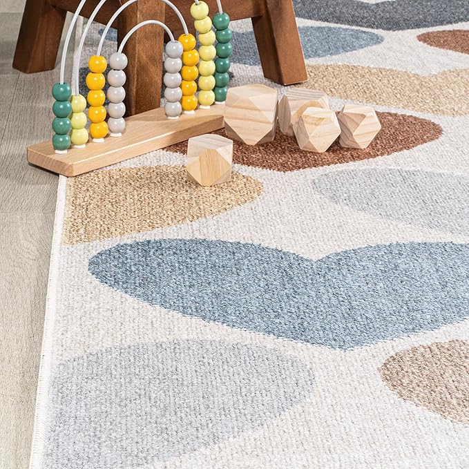 JONATHAN Y Machine-Washable Ivory/Blue/Orange Runner Rug, 2x8, Dila Modern Hearts Geometric, Kids & Novelty, Vintage, Bedroom, Kitchen, Living Room, Easy-Cleaning, Non-Shedding (KDW101A-28)-Ruum Studio Home